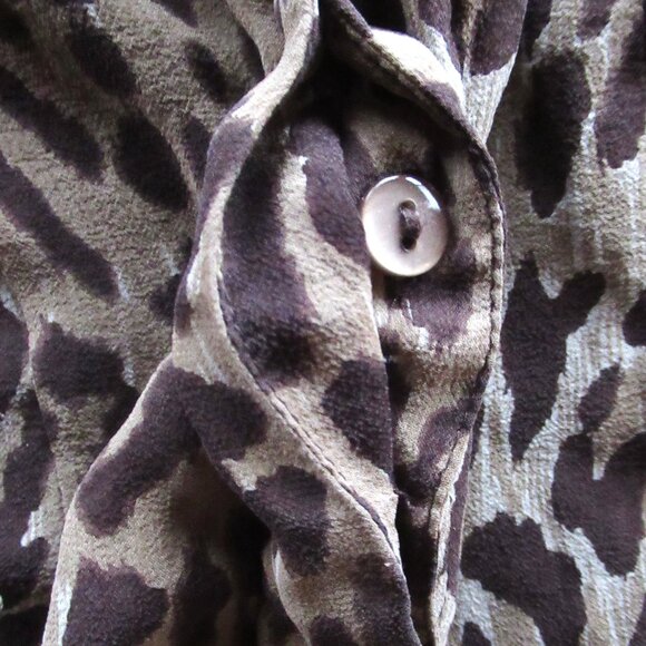 Bob Mackie Studio Women Blouse/Top Leopard Print Chiffon Ruffles Lined Sheer - Picture 8 of 14